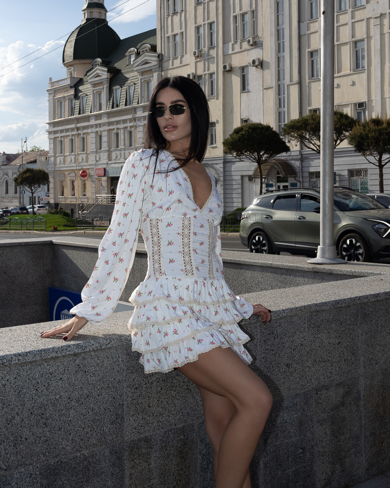 Dress “Ruby” staple+lace Red flower