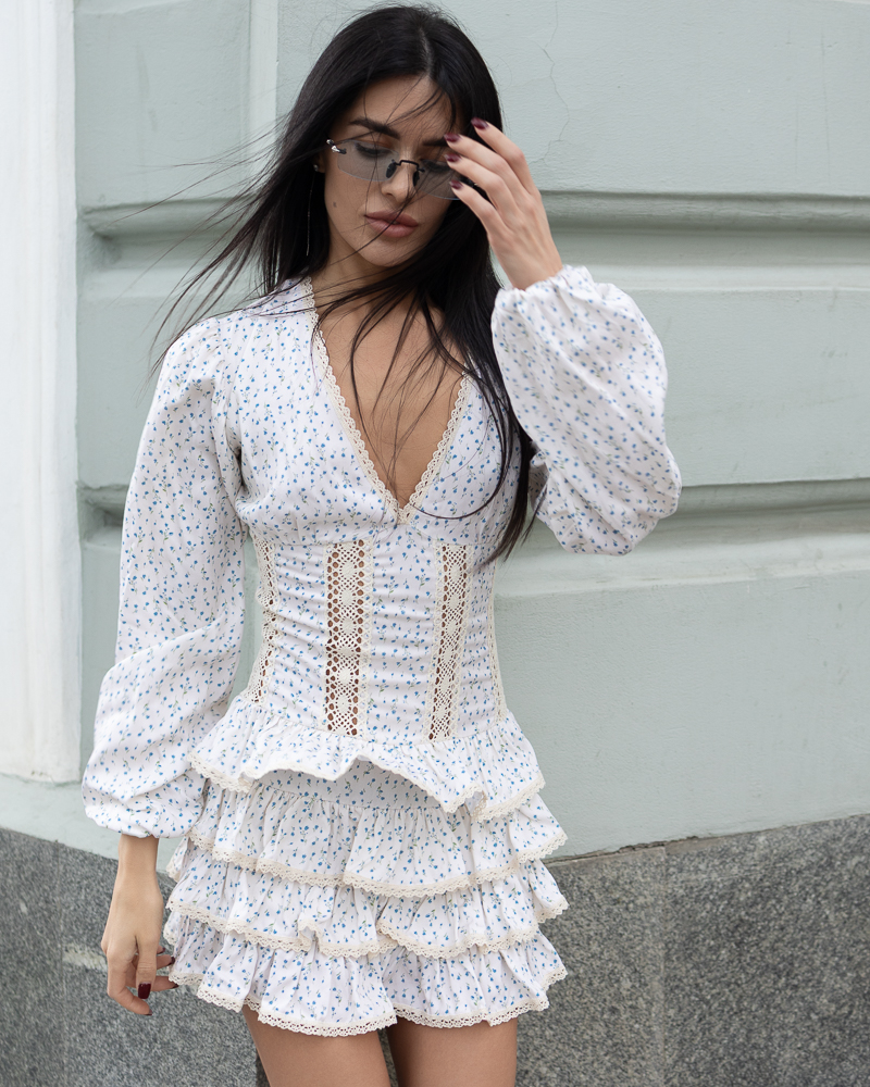 Dress “Ruby” staple+lace Blue flower