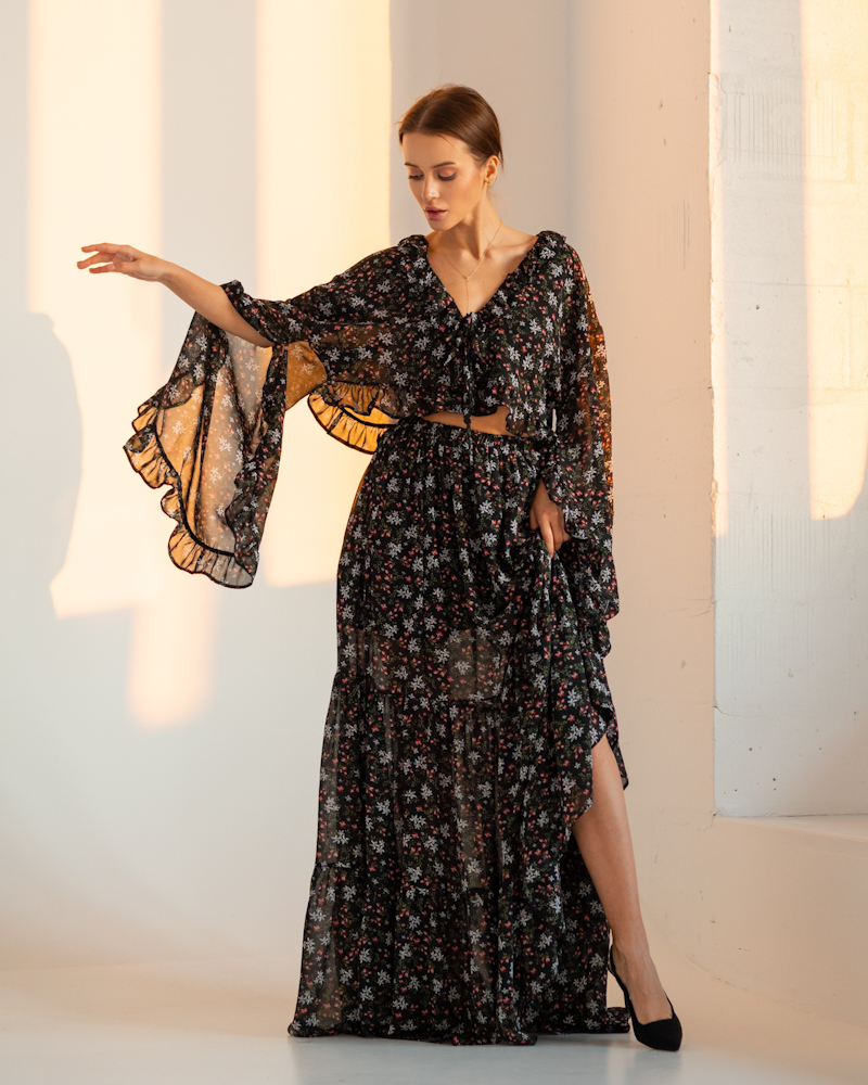 Costume “Señorita” (blouse+skirt) fabric chiffon Black