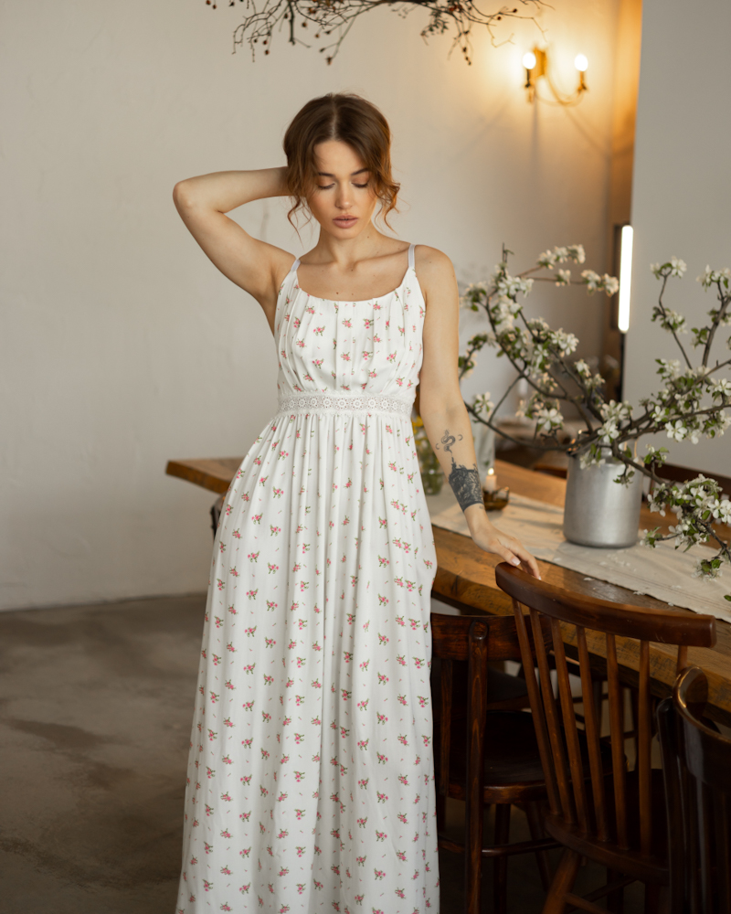 Dress “Rosetta” staple fabric Red flower